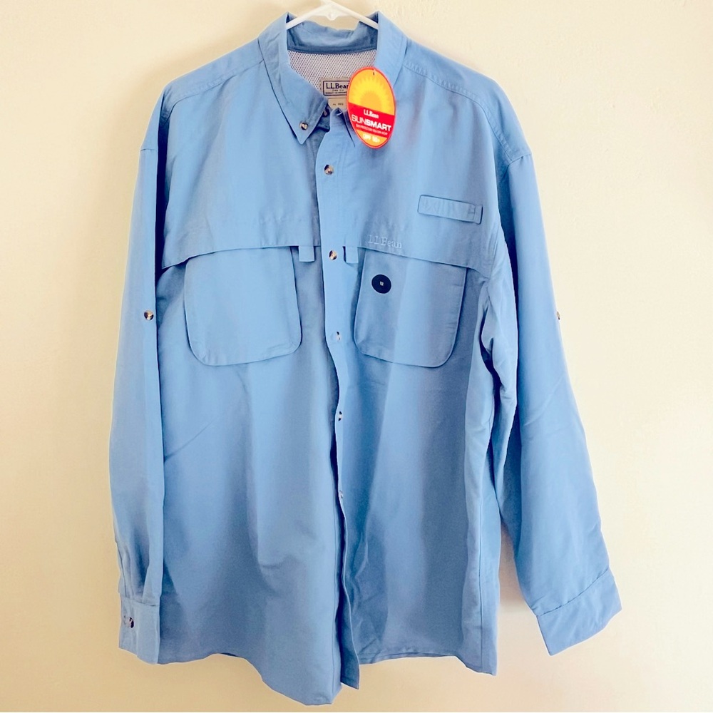 LL Bean Mens tropic wear sun smart button down shirt XL blue